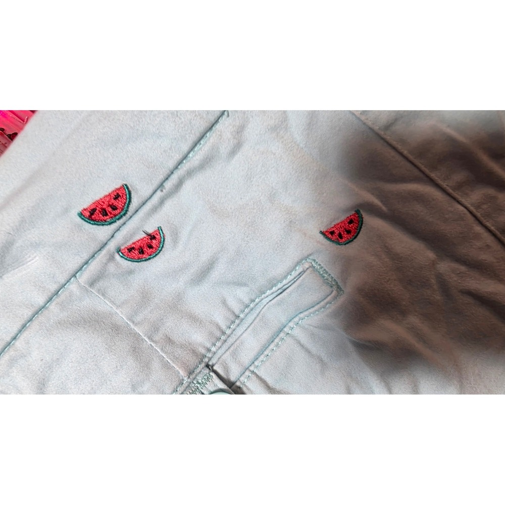Cambridge Dry Goods Watermelon Embroidered Shorts Blue High Rise Womens Size 10 - Picture 6 of 7